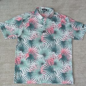 Bad Birdie Pink and Green Palm Print Polo Shirt